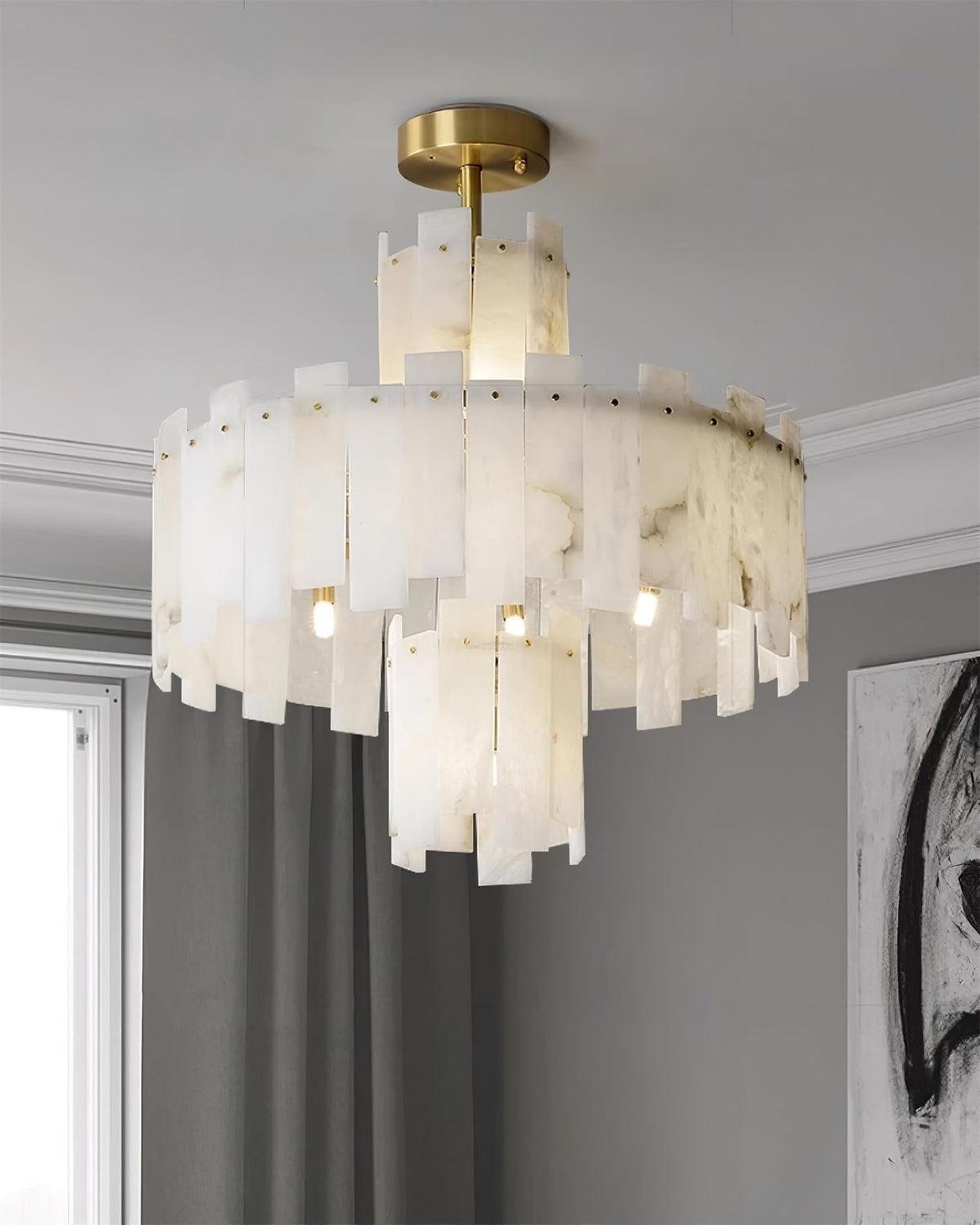 Regina Alabaster Round Chandelier - 23.6" x H 26.7" / Dia 60cm x H 68cmBrass & White Alabastercasivra