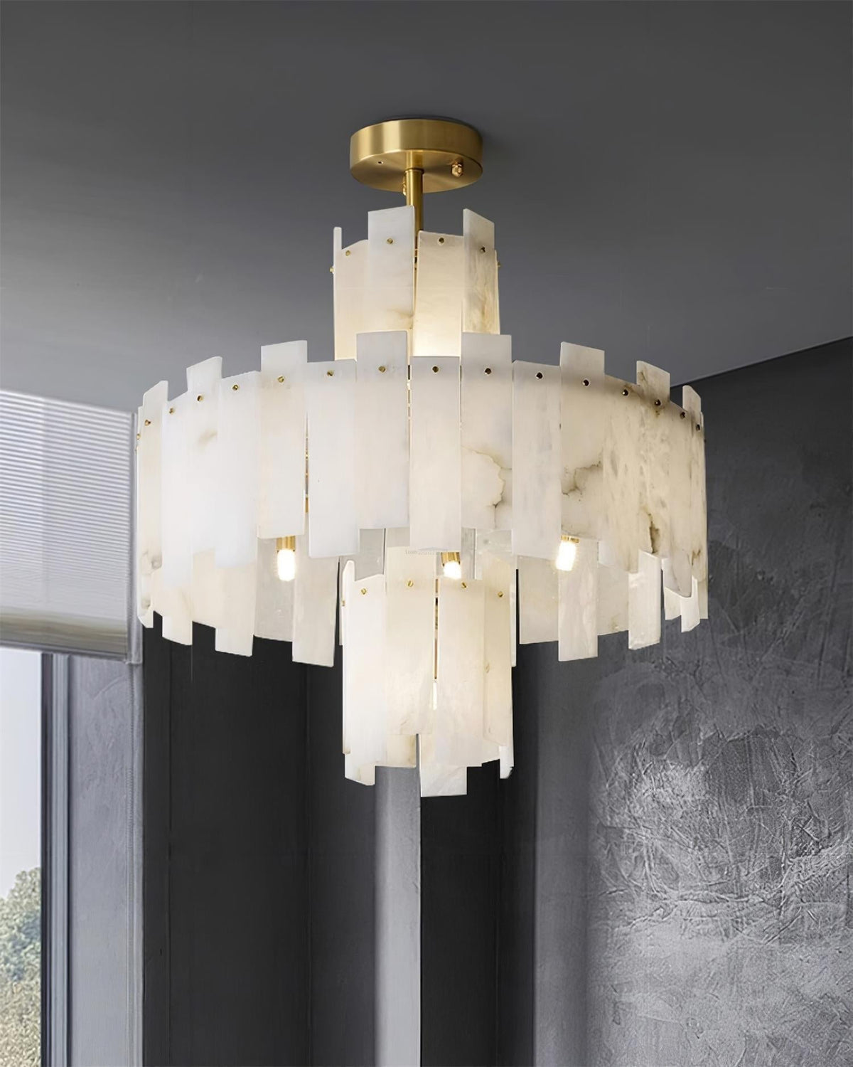 Regina Alabaster Round Chandelier - 23.6" x H 26.7" / Dia 60cm x H 68cmBrass & White Alabastercasivra