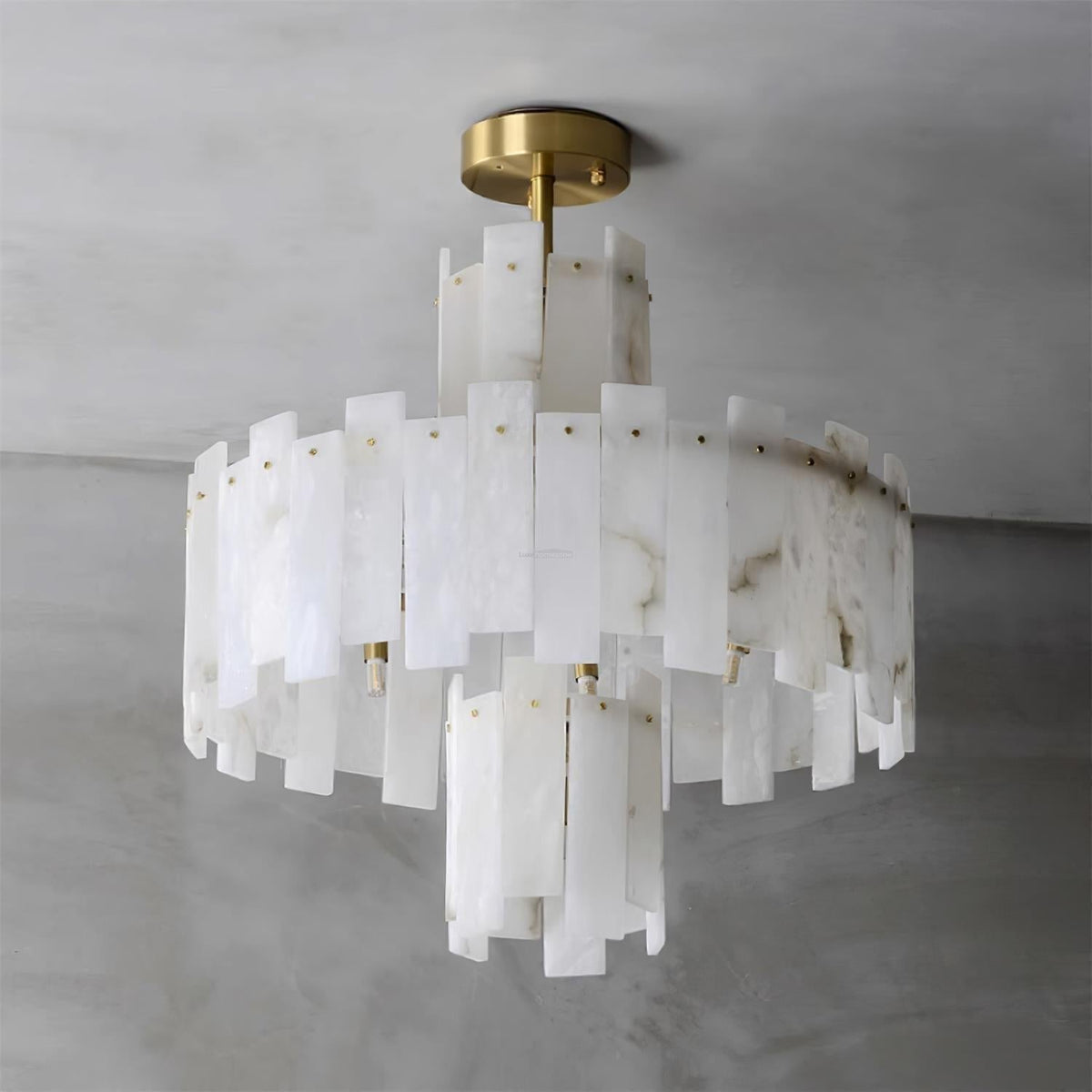 Regina Alabaster Round Chandelier - 23.6" x H 26.7" / Dia 60cm x H 68cmBrass & White Alabastercasivra