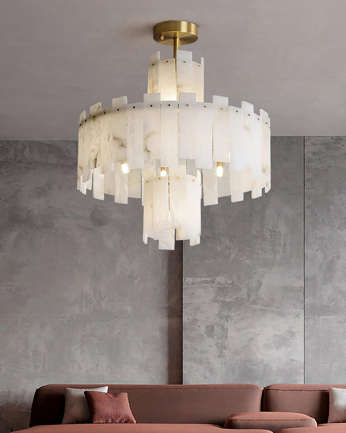 Regina Alabaster Round Chandelier - 23.6" x H 26.7" / Dia 60cm x H 68cmBrass & White Alabastercasivra