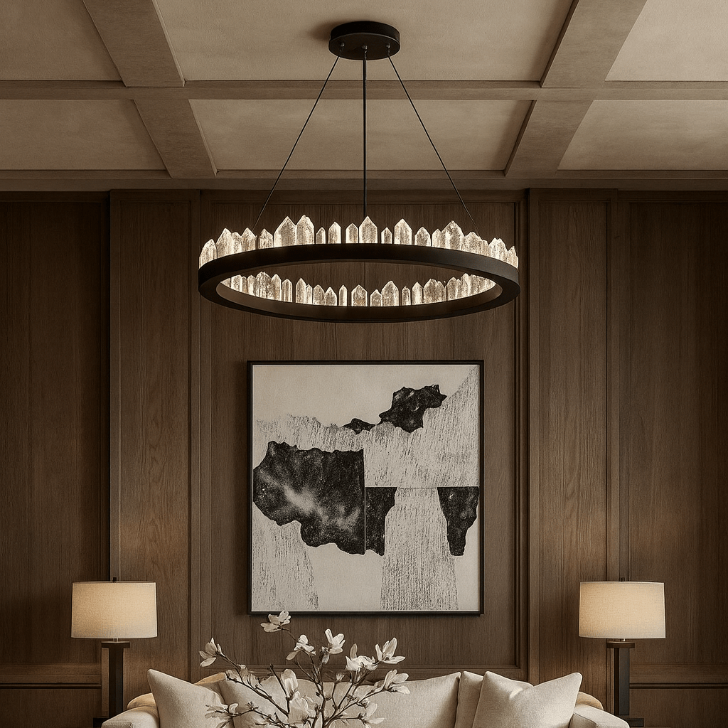 Hand-cut crystal on the Westford chandelier frame
