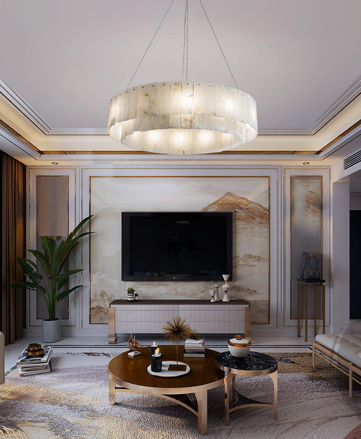 Rock Alabaster Chandelier 23.6" 31.4" - 23.6" x H 59"/ Dia 60cm x H 150cmBrass & White Alabastercasivra