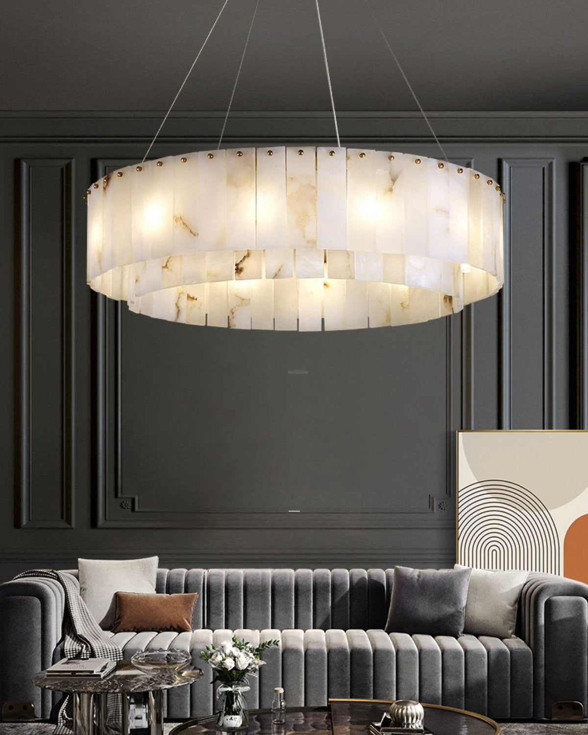 Rock Alabaster Chandelier 23.6" 31.4" - 23.6" x H 59"/ Dia 60cm x H 150cmBrass & White Alabastercasivra