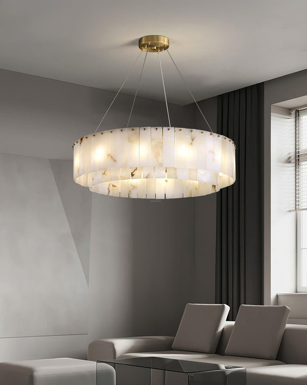 Rock Alabaster Chandelier 23.6" 31.4" - 23.6" x H 59"/ Dia 60cm x H 150cmBrass & White Alabastercasivra