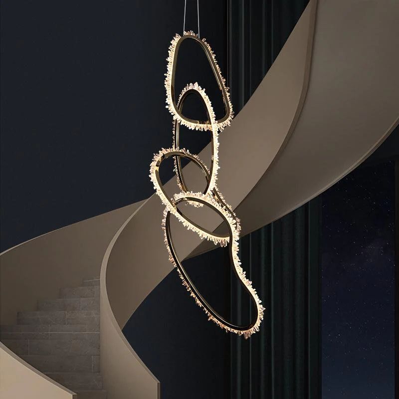 Rose Rock Crystal Chandelier Irregular Round Lamp Fixtures - 47.2" Hcasivra