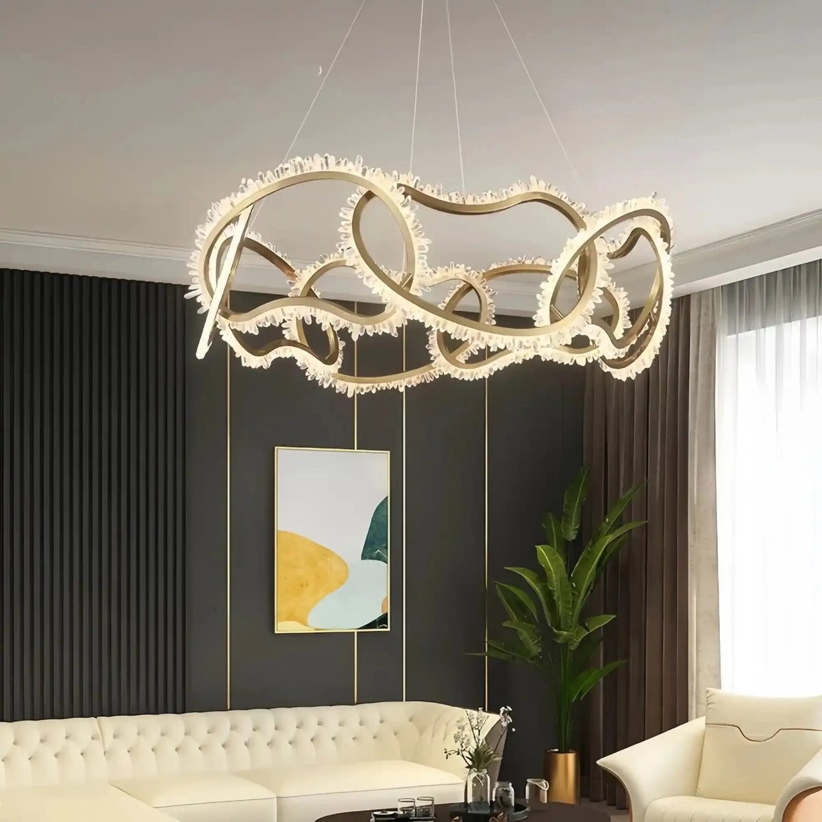 Rose Rock Crystal Multi - ring Chandelier Modern Chandelier Restaurant - casivra