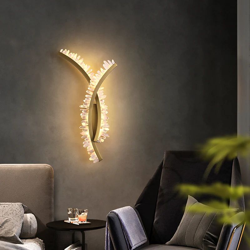 Rose Rock Crystal Wall Lamp Modern Crystal Wall Sconce - 6.7" W x 19.3" Hcasivra