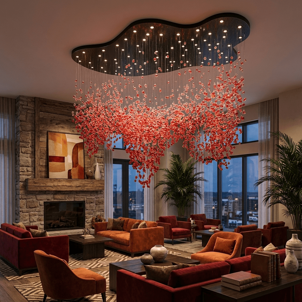Roselle LED Glass Cascade Chandelier - L 94.5″ × W 61.4″ × H 86.6″RedWarm Lightcasivra