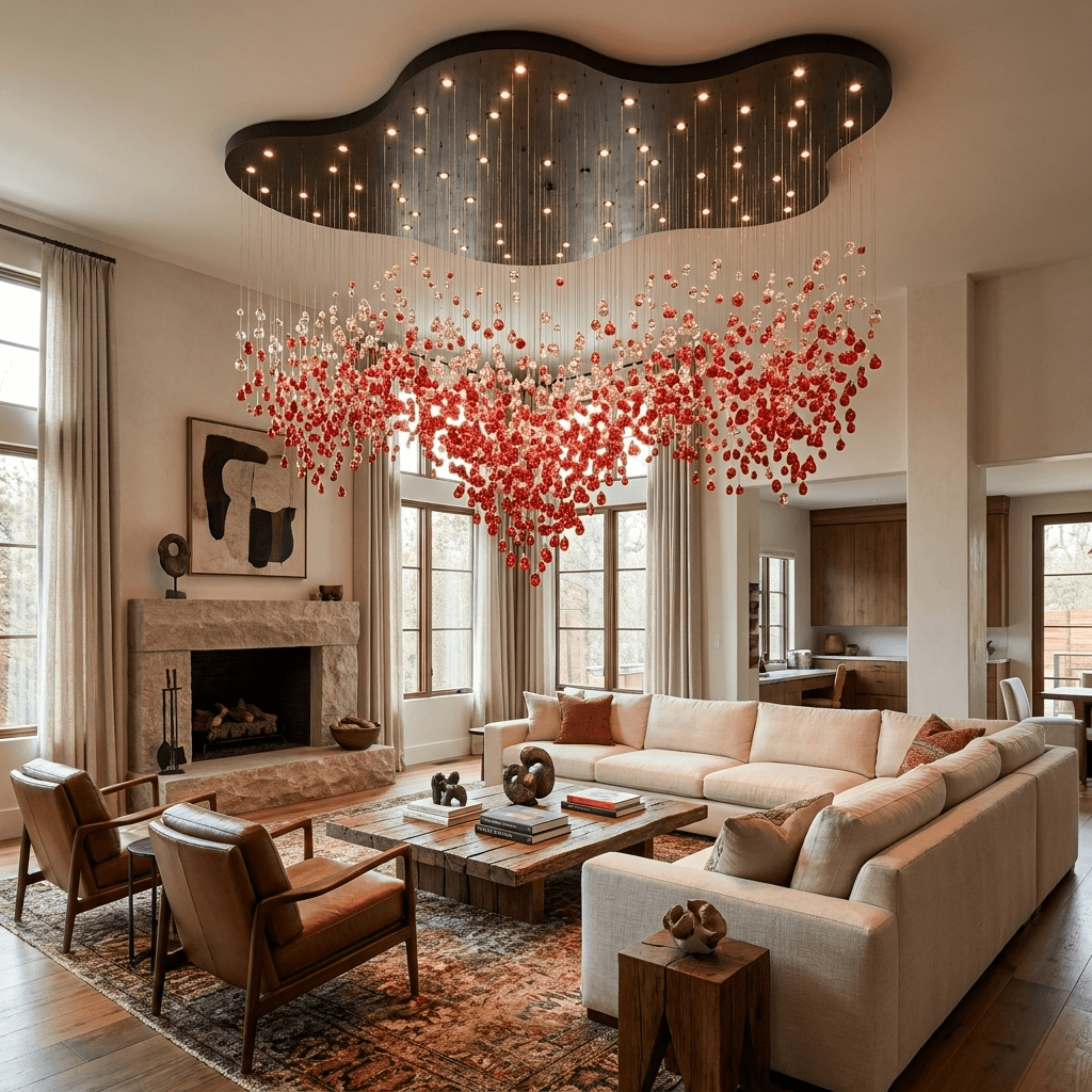 Roselle LED Glass Cascade Chandelier - L 94.5″ × W 61.4″ × H 86.6″RedWarm Lightcasivra