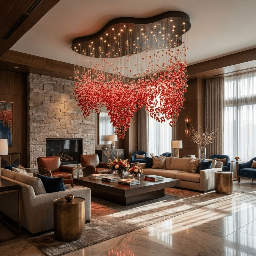 Roselle LED Glass Cascade Chandelier - L 94.5″ × W 61.4″ × H 86.6″RedWarm Lightcasivra