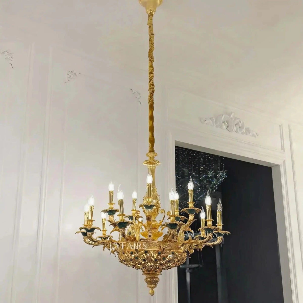 Royal Versailles Malachite Inlay Gilded Brass Candles Chandelier - Style A: D35"*H31.5" (D89cm*H80cm)/60kgWarm Lightcasivra