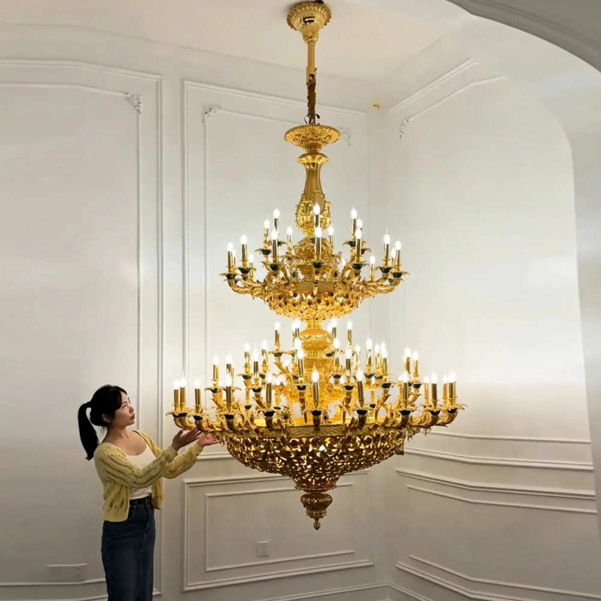 Royal Versailles Malachite Inlay Gilded Brass Candles Chandelier - Style D: D72.1"*H102.4" (D183cm*H260cm)/500kgWarm Lightcasivra
