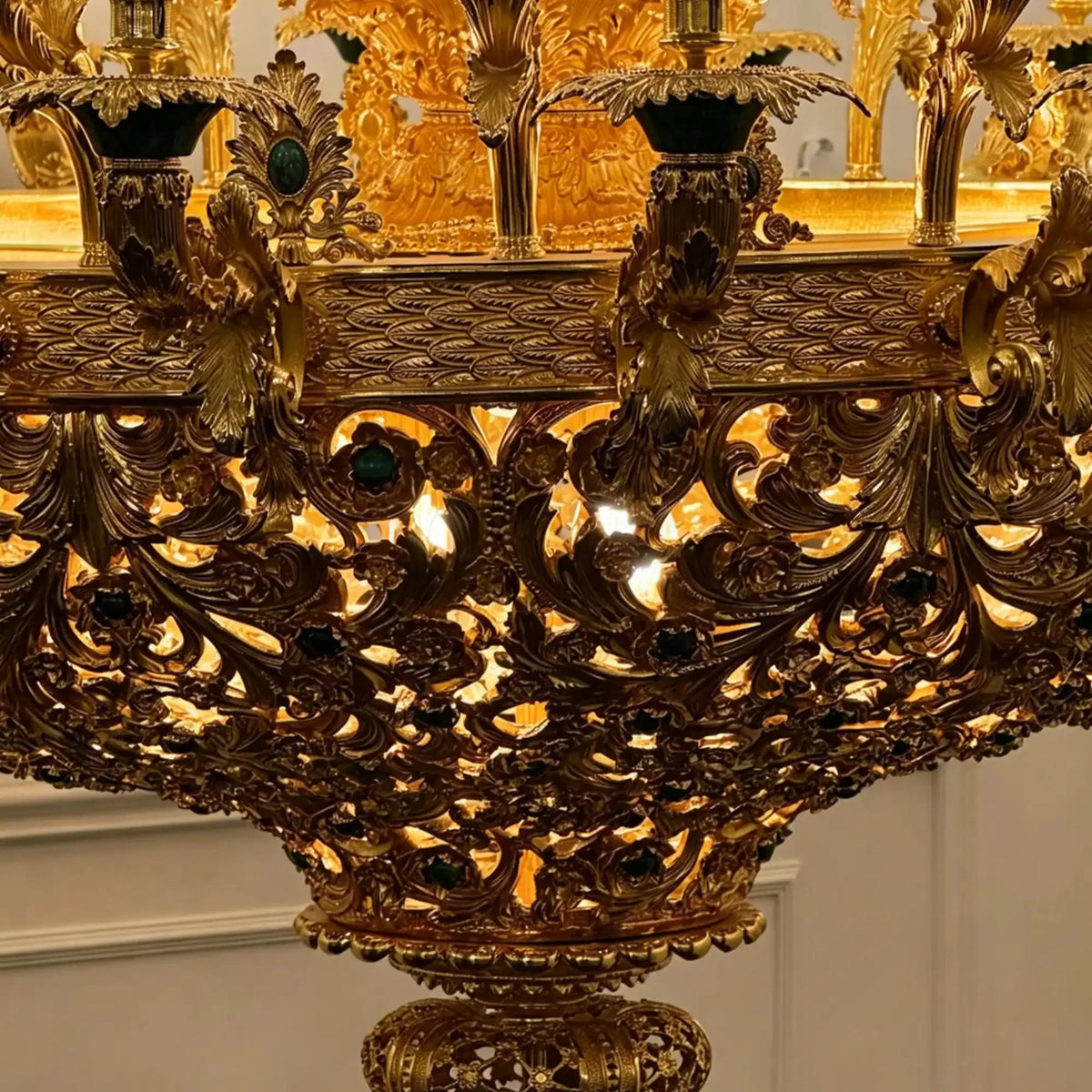 Royal Versailles Malachite Inlay Gilded Brass Candles Chandelier - Style D: D72.1"*H102.4" (D183cm*H260cm)/500kgWarm Lightcasivra