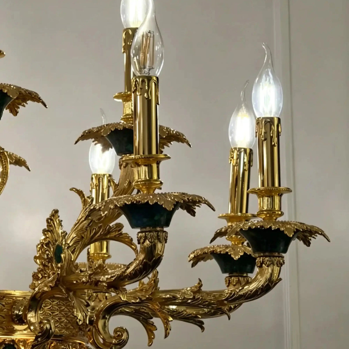 Royal Versailles Malachite Inlay Gilded Brass Candles Chandelier - Style D: D72.1"*H102.4" (D183cm*H260cm)/500kgWarm Lightcasivra