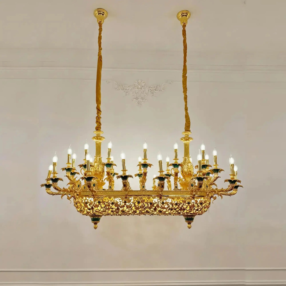 Royal Versailles Malachite Inlay Gilded Brass Candles Chandelier - Style C: L66.93"*W34.65"*H34.65" (L170cm*W88cm*H88cm)/80kgWarm Lightcasivra