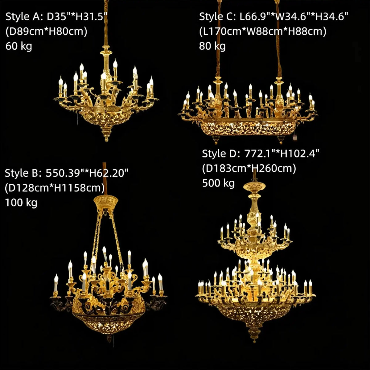 Royal Versailles Malachite Inlay Gilded Brass Candles Chandelier - Style D: D72.1"*H102.4" (D183cm*H260cm)/500kgWarm Lightcasivra