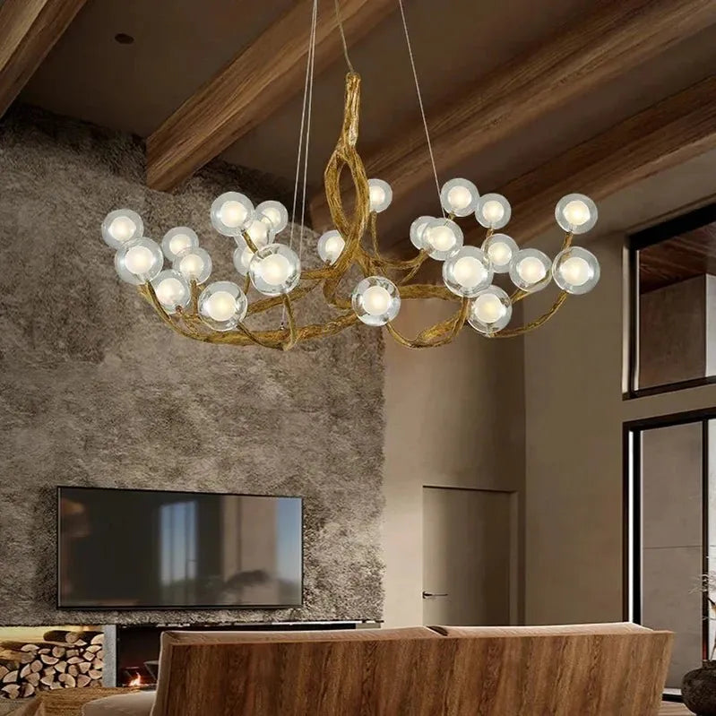 Rustic Farmhouse Branch Chandelier with Glass Orbs - 16 LightsWarm Light 2700Kcasivra