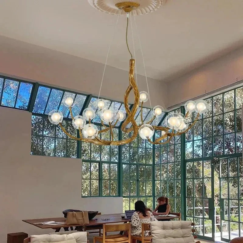 Rustic Farmhouse Branch Chandelier with Glass Orbs - 16 LightsWarm Light 2700Kcasivra
