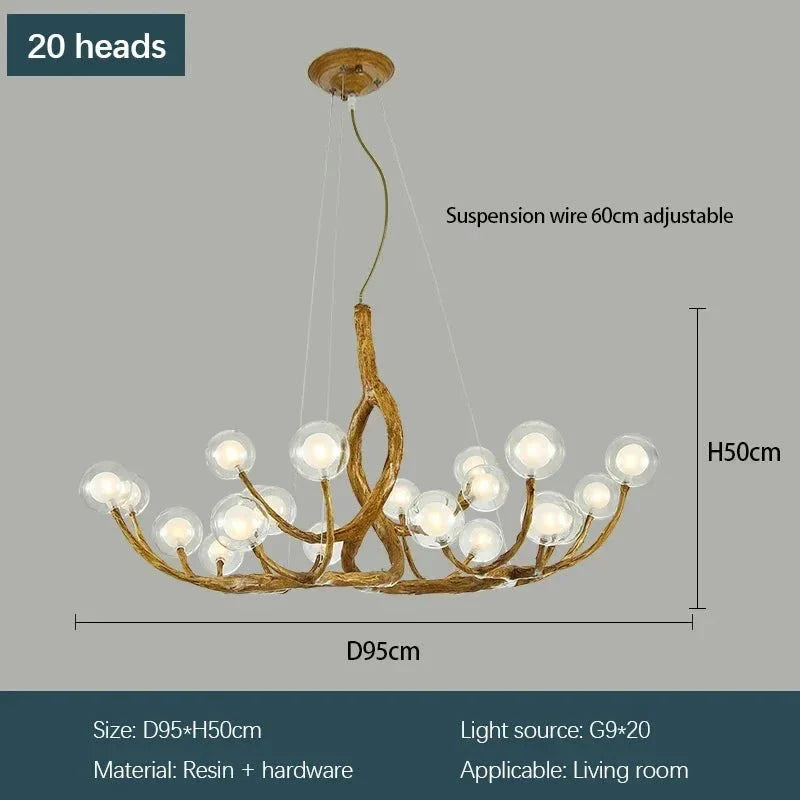 Rustic Farmhouse Branch Chandelier with Glass Orbs - 16 LightsWarm Light 2700Kcasivra