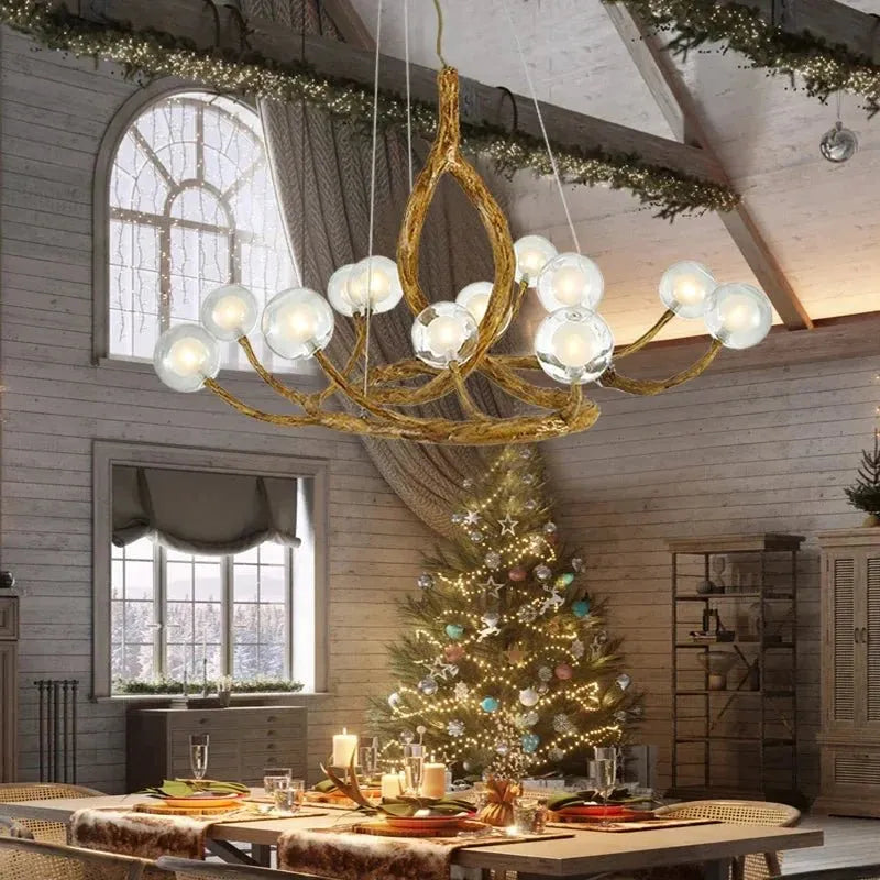 Rustic Farmhouse Branch Chandelier with Glass Orbs - 16 LightsWarm Light 2700Kcasivra