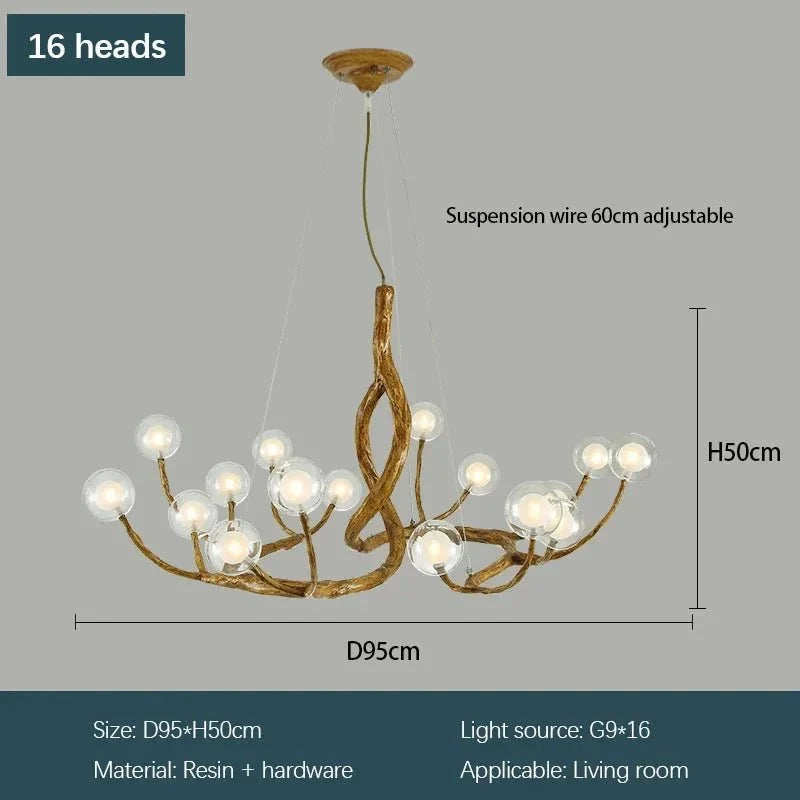Rustic Farmhouse Branch Chandelier with Glass Orbs - 16 LightsWarm Light 2700Kcasivra