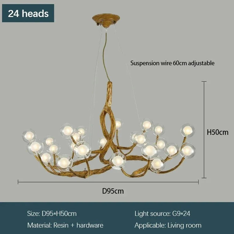 Rustic Farmhouse Branch Chandelier with Glass Orbs - 16 LightsWarm Light 2700Kcasivra
