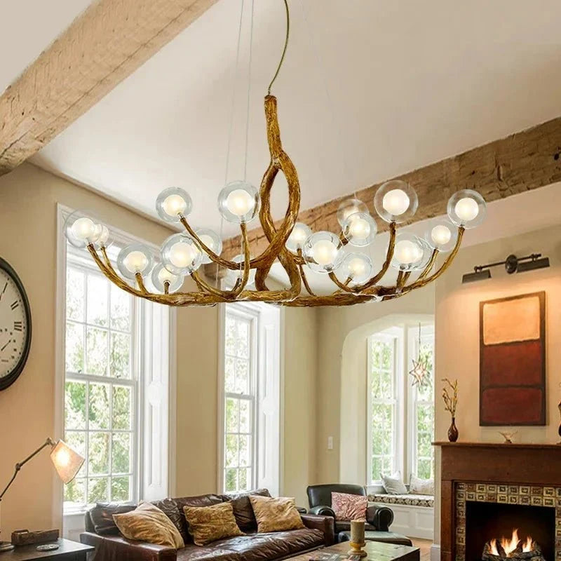 Rustic Farmhouse Branch Chandelier with Glass Orbs - 16 LightsWarm Light 2700Kcasivra