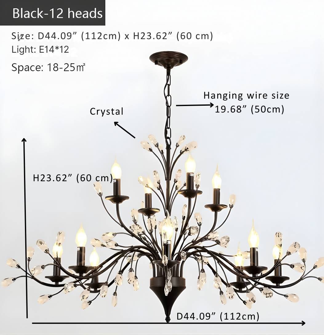 Rustic Wrought Iron Chandeliers 12 Lights - BlackCool Light 6000Kcasivra