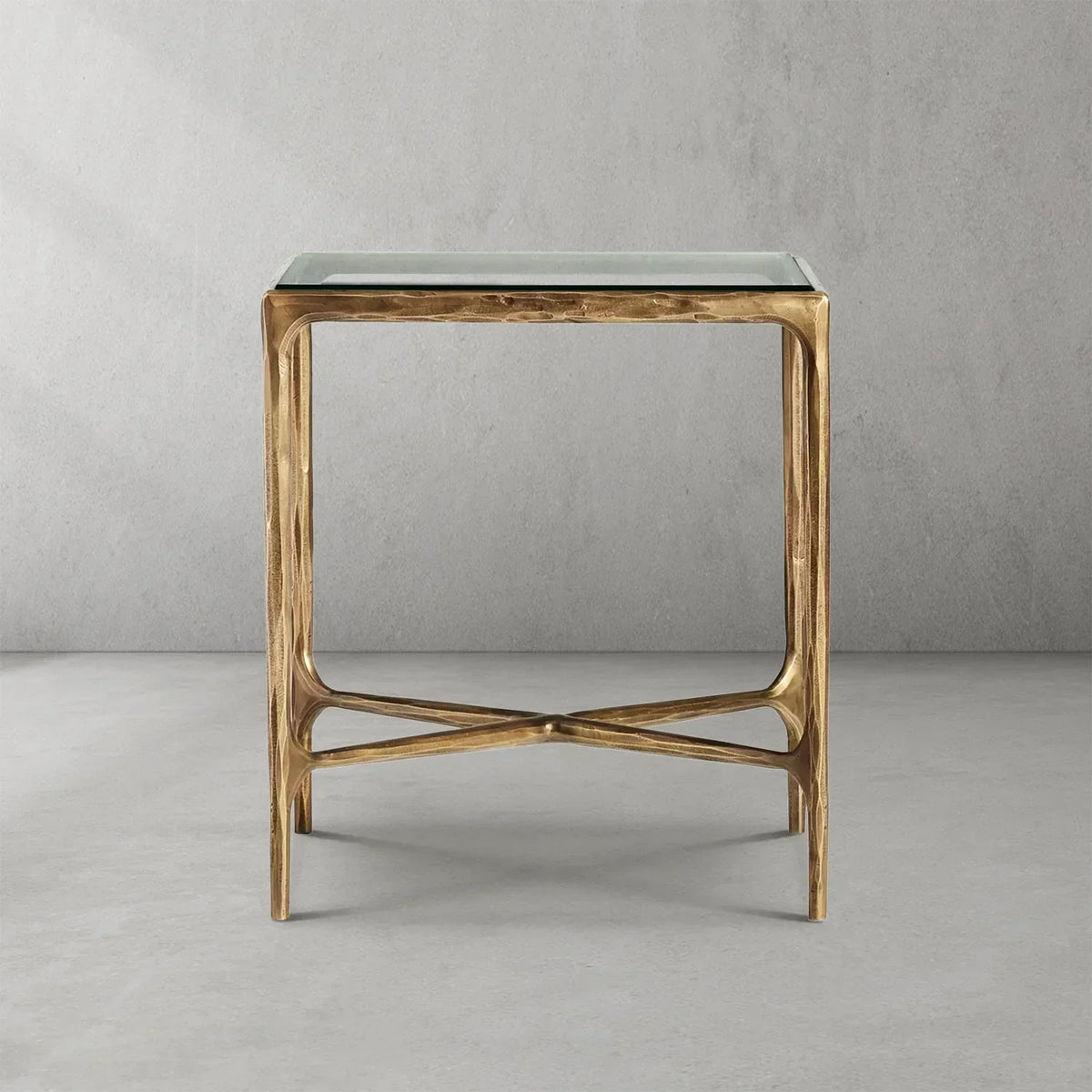 Hand-Forged Metal Glass Square Side Table 18" 22"
