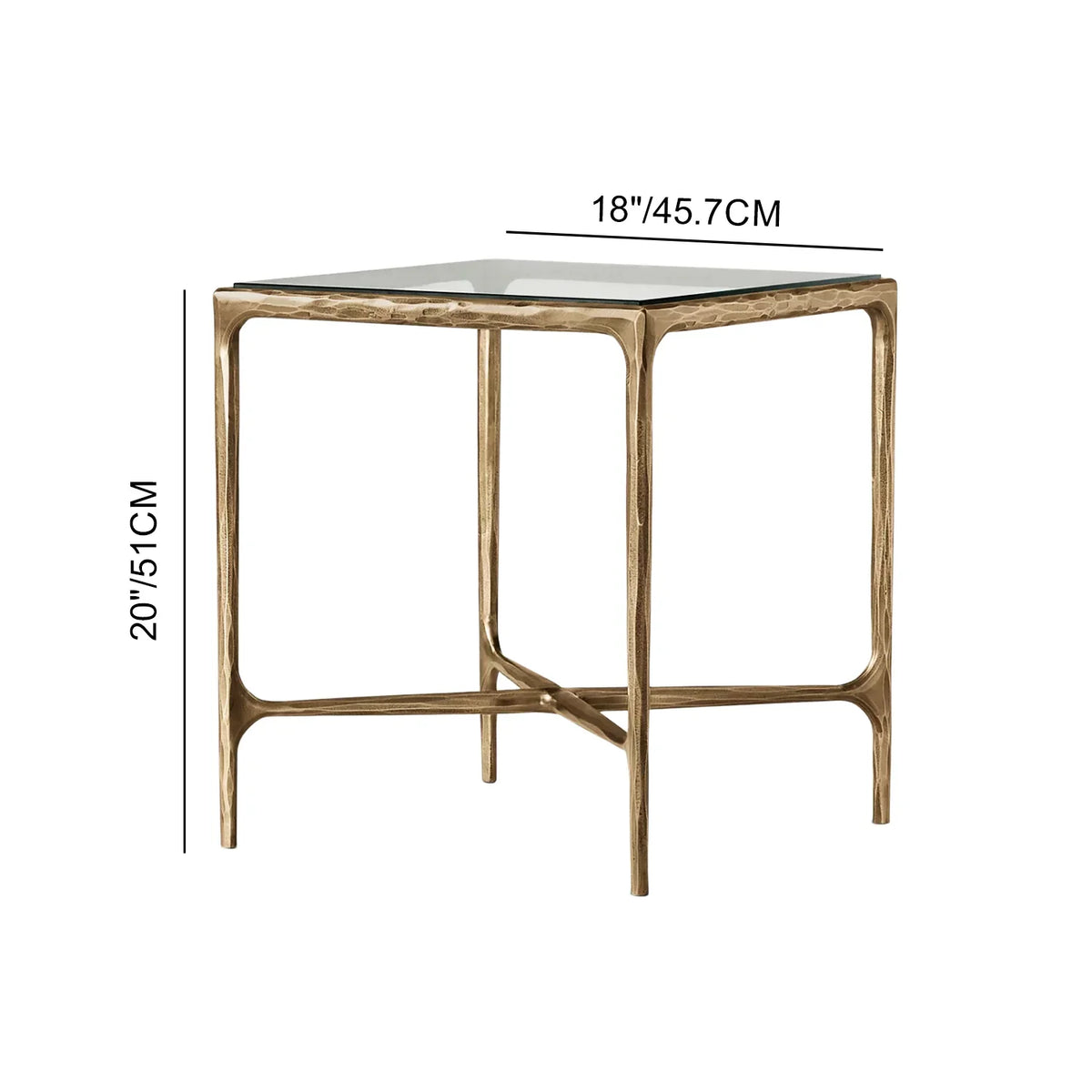 Hand-Forged Metal Glass Square Side Table 18" 22"