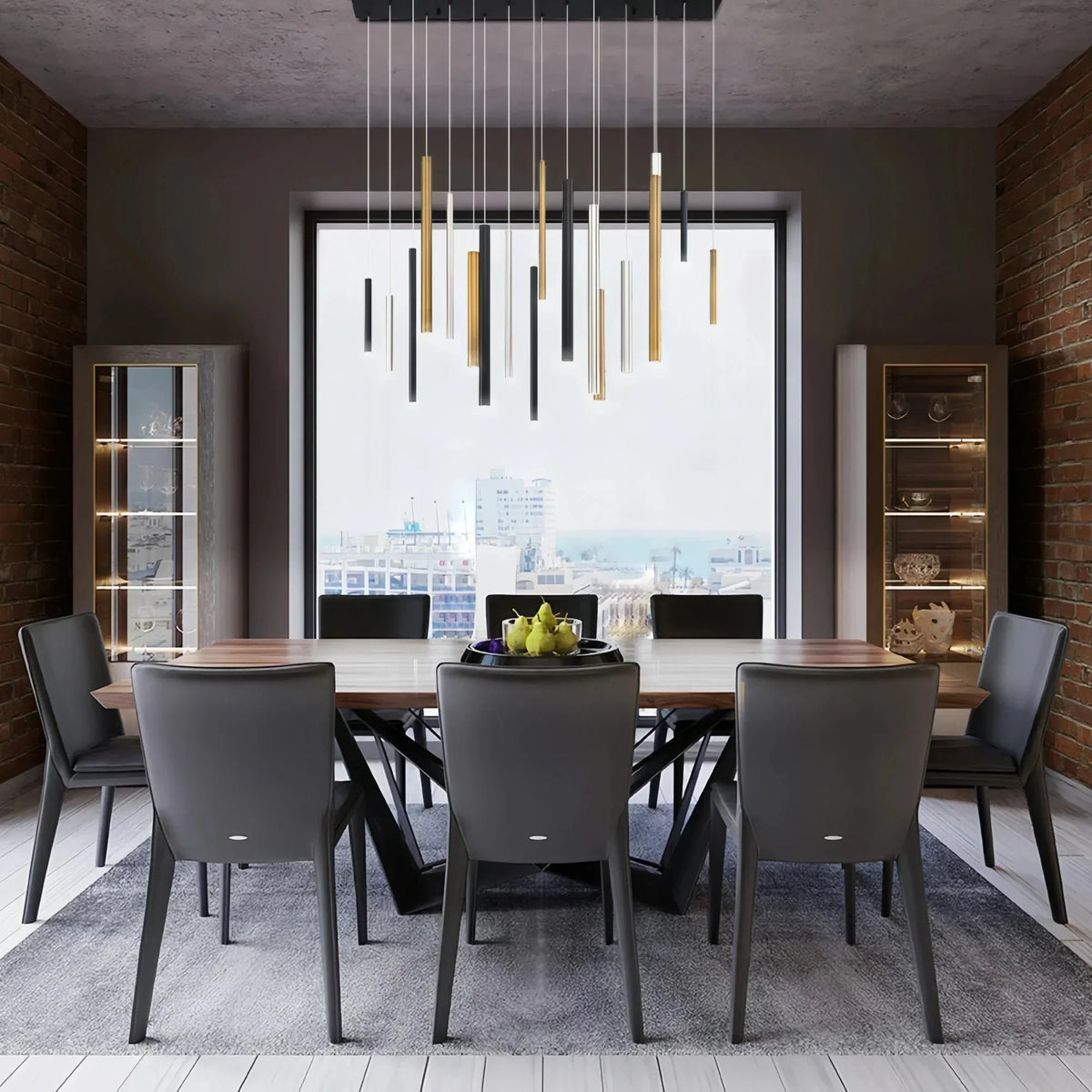 Santana Modern Linear Multi Light Pendant for Kitchen Island - 70.75"L x 8.75"W x 1.25"HAntique Brass & Black & Satin Nickelcasivra