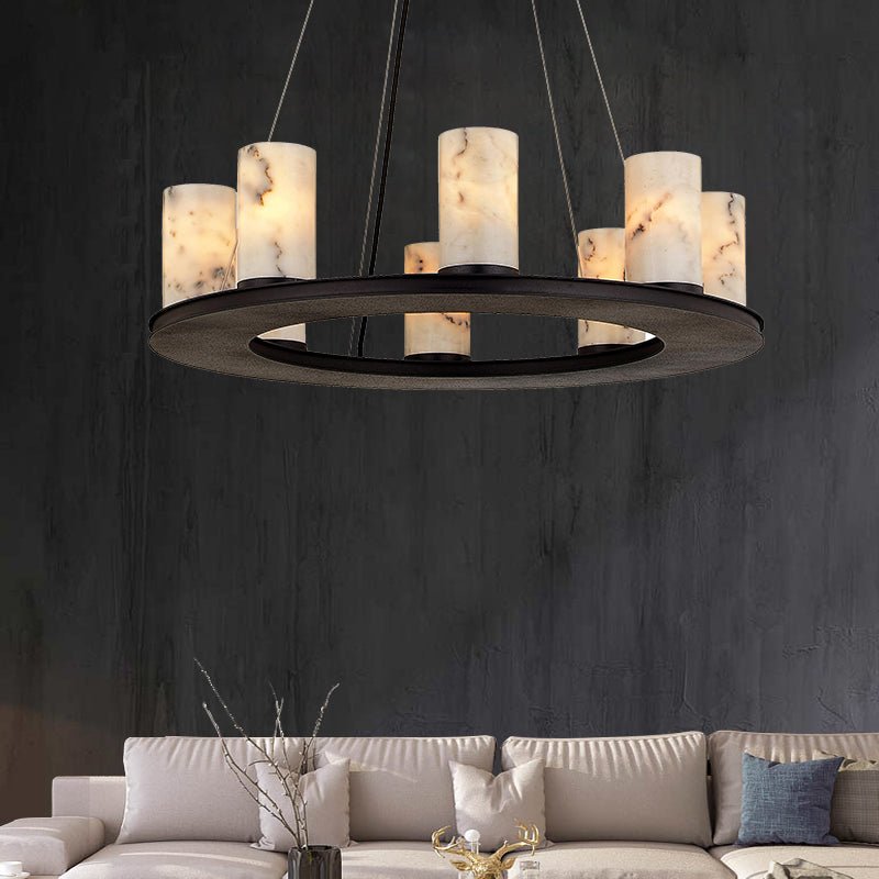 Scarlett Modern Round Industrial Candelabra Round Black Alabaster Chandelier - casivra