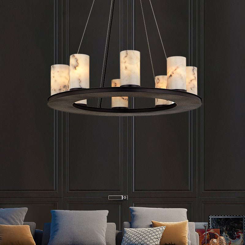 Scarlett Modern Round Industrial Candelabra Round Black Alabaster Chandelier - casivra