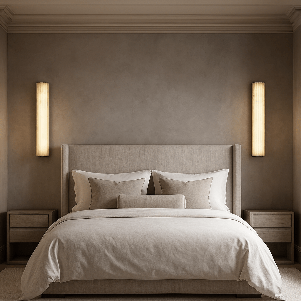 Marlo marble sconce with glowing natural stone shade