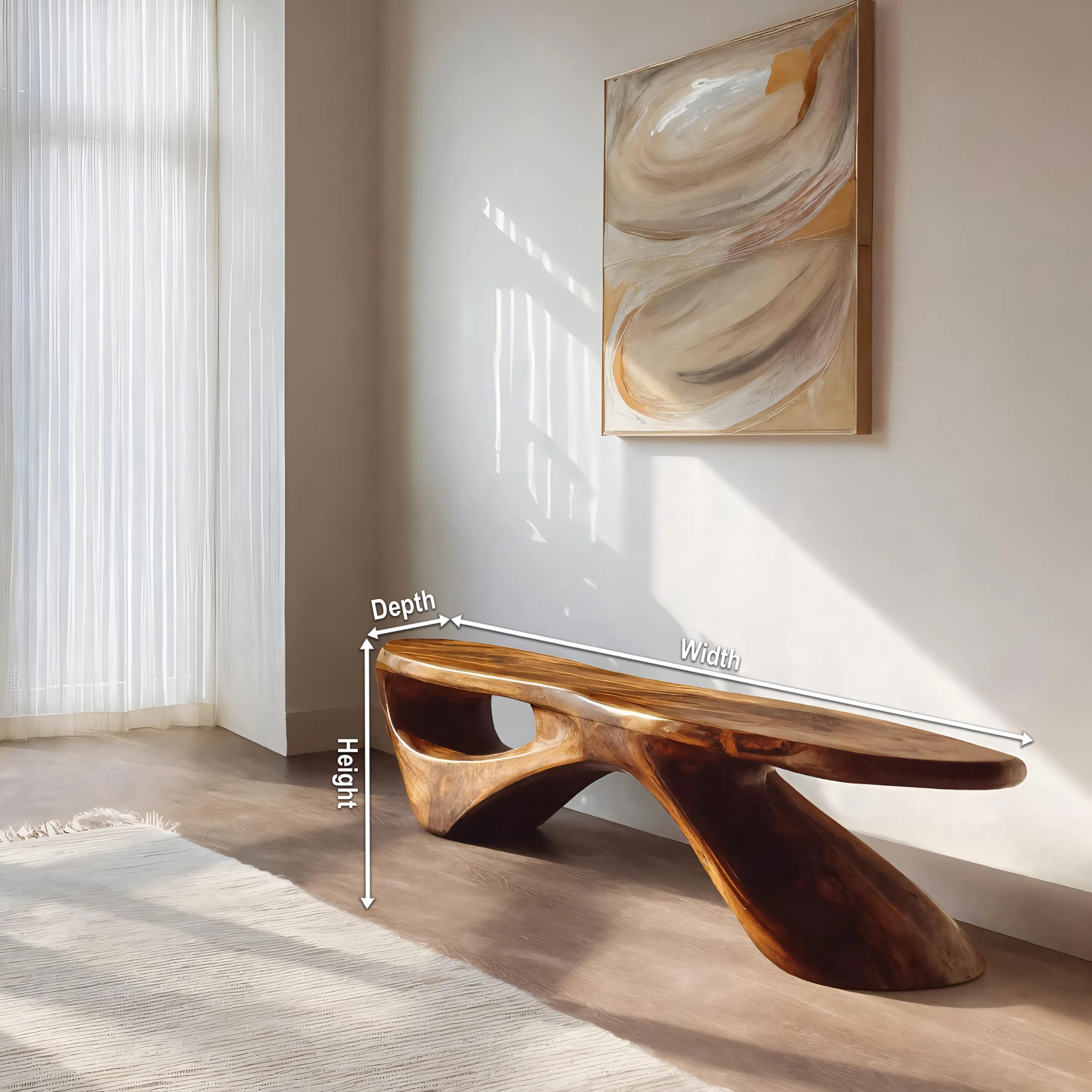 Sculptural Organic Bench For Entryway Or Living Room