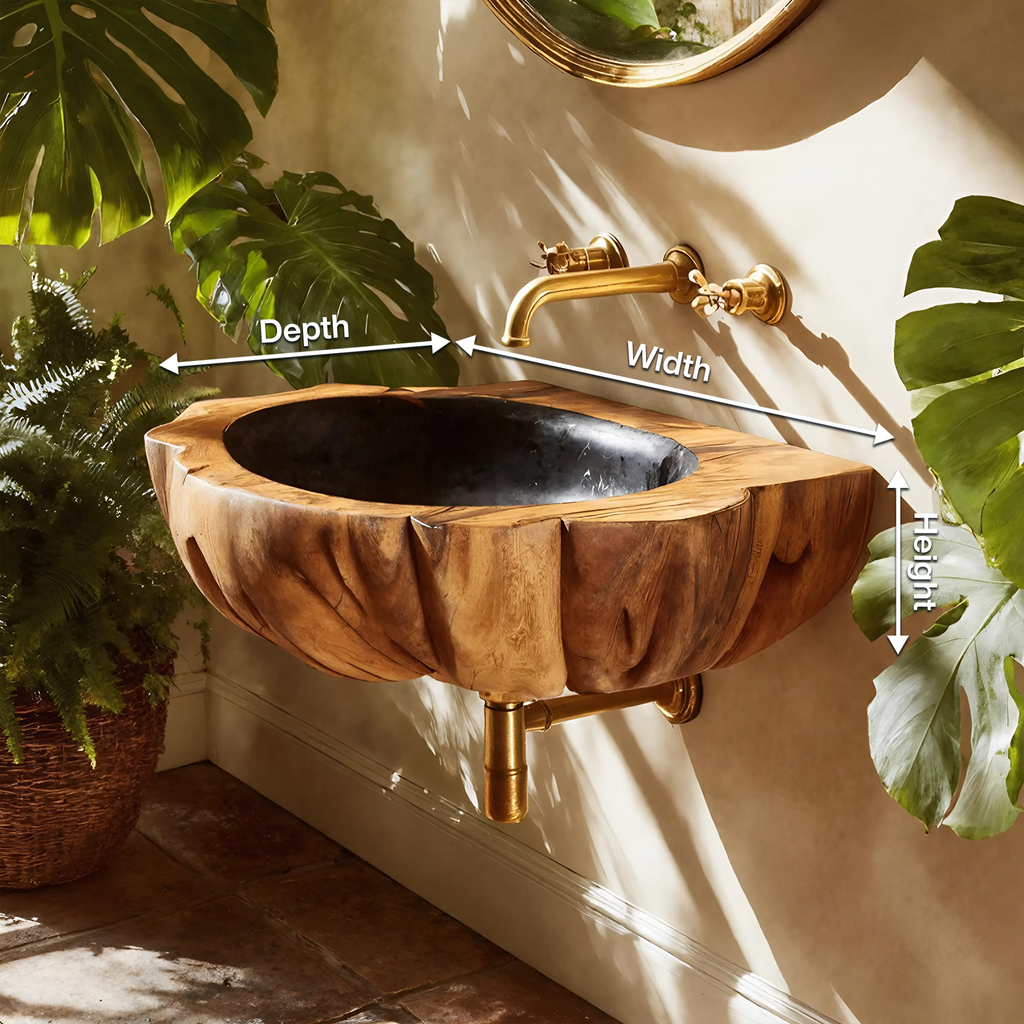 Handcrafted Solid Wood Vanity Sink For Luxury Bathroom Furniture Decor