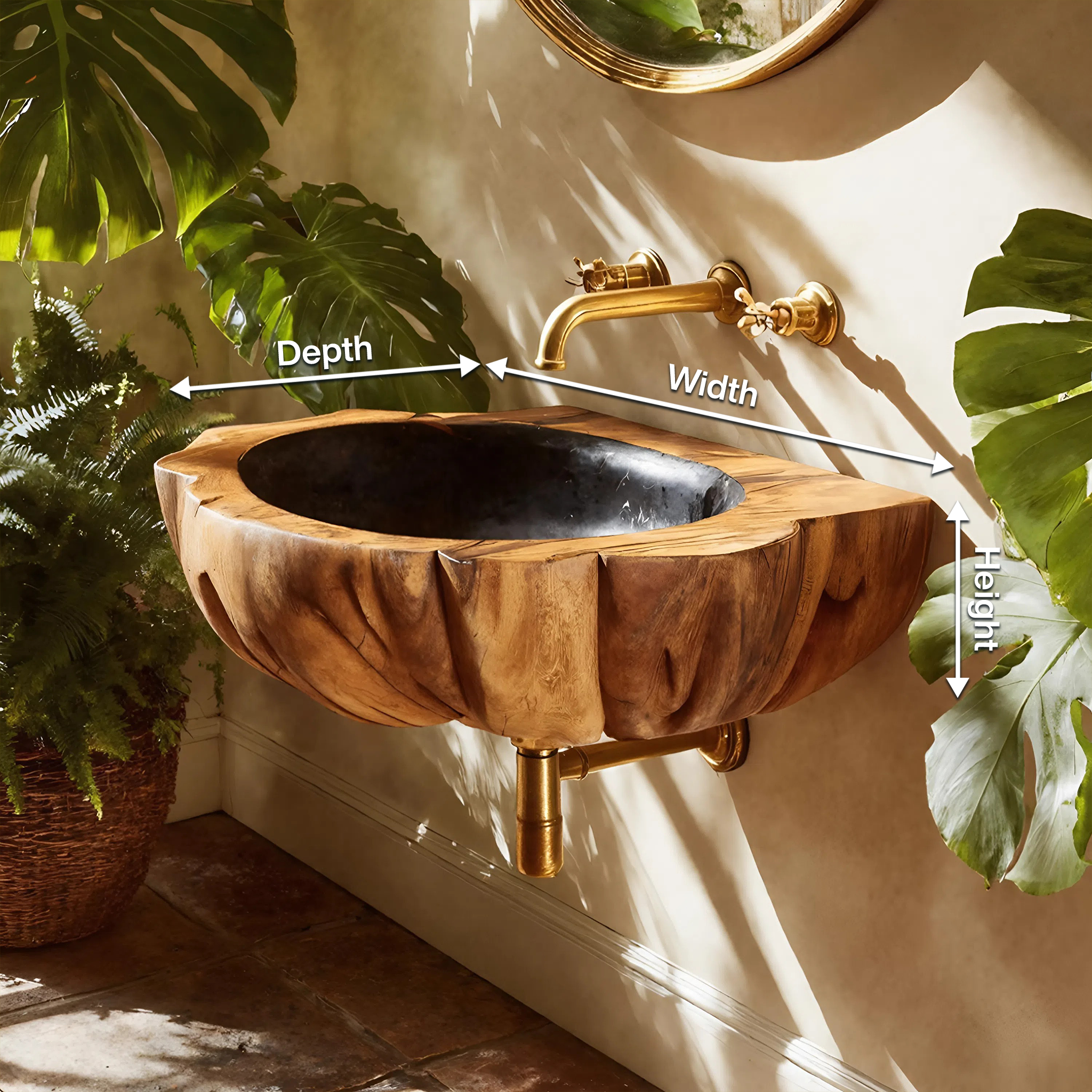 Handcrafted Solid Wood Vanity Sink For Luxury Bathroom Furniture Decor