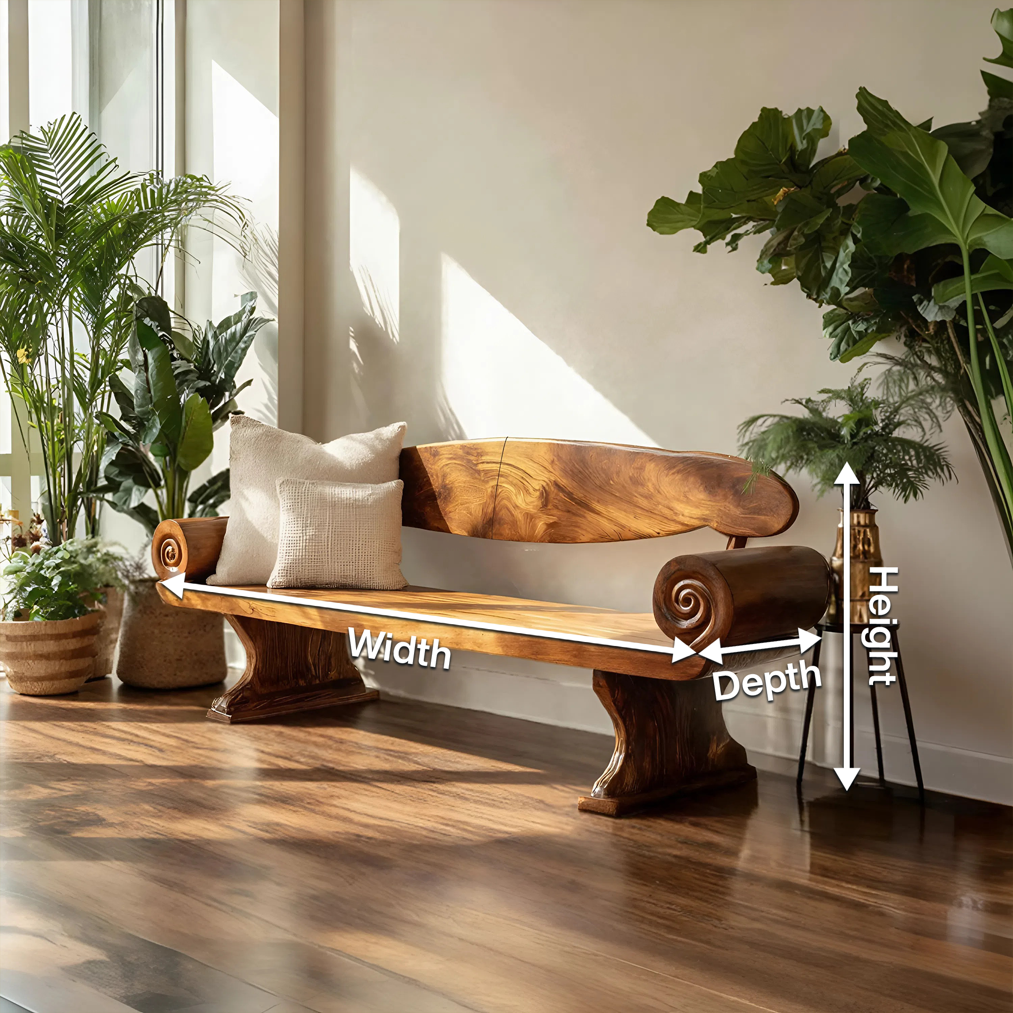 Live Edge Solid Wood Bench For Entryway Furniture Design