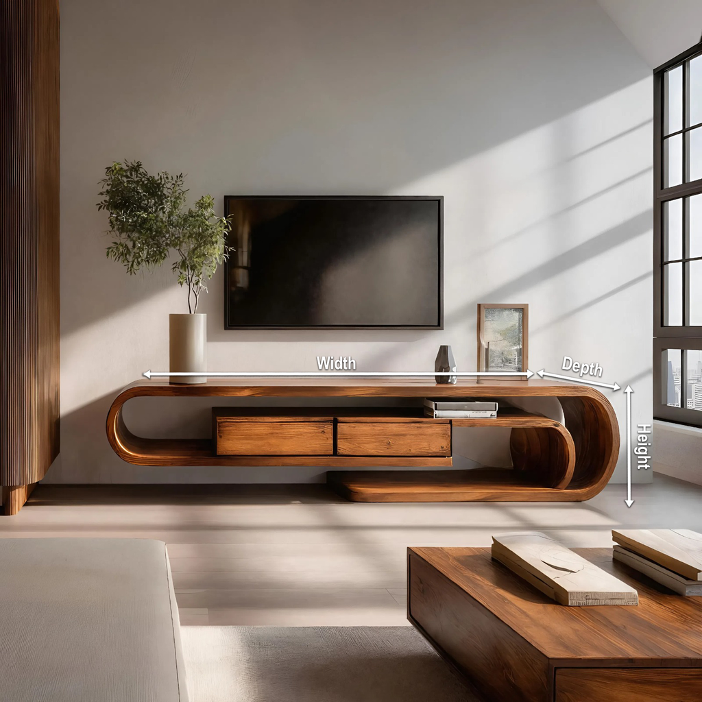 Contemporary Curved TV Shelf For Minimalist Living Room Furniture