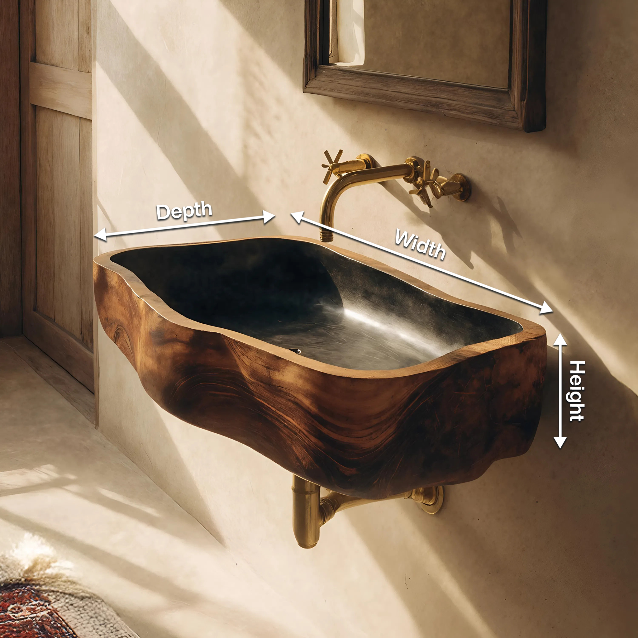 Mid Century Wooden Wall Mounted Bathroom Sink For Elegant Bathroom Design