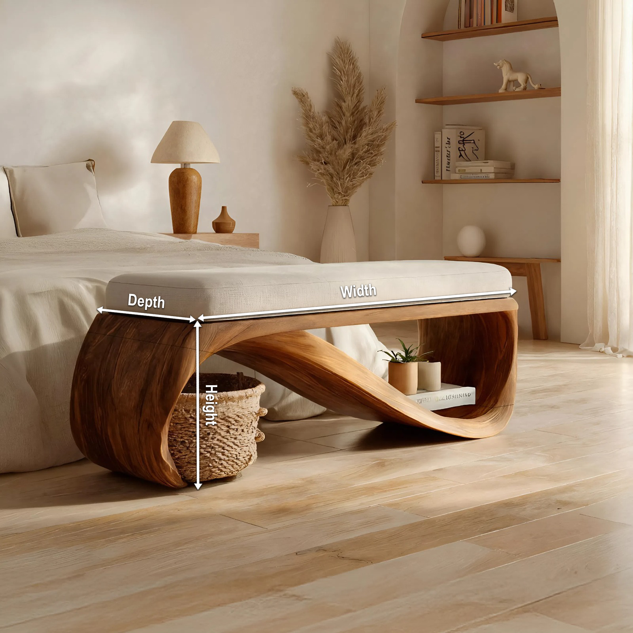 Mid Century Wooden Bench For End-of-Bed Placement