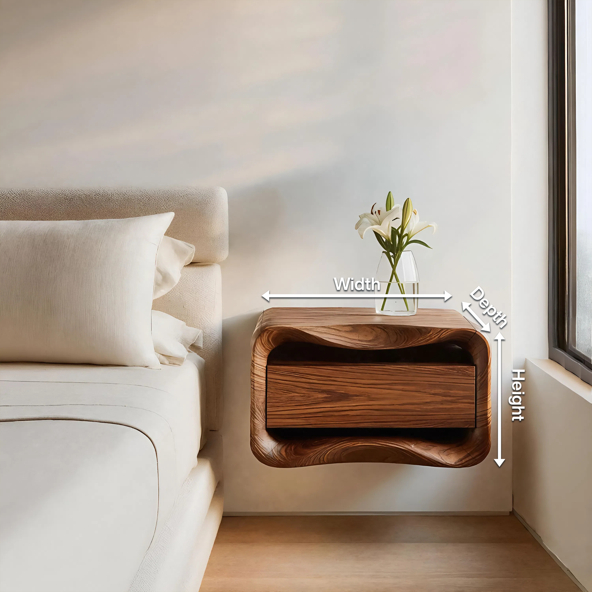 Floating Nightstand Organic Curved Design For Bedroom