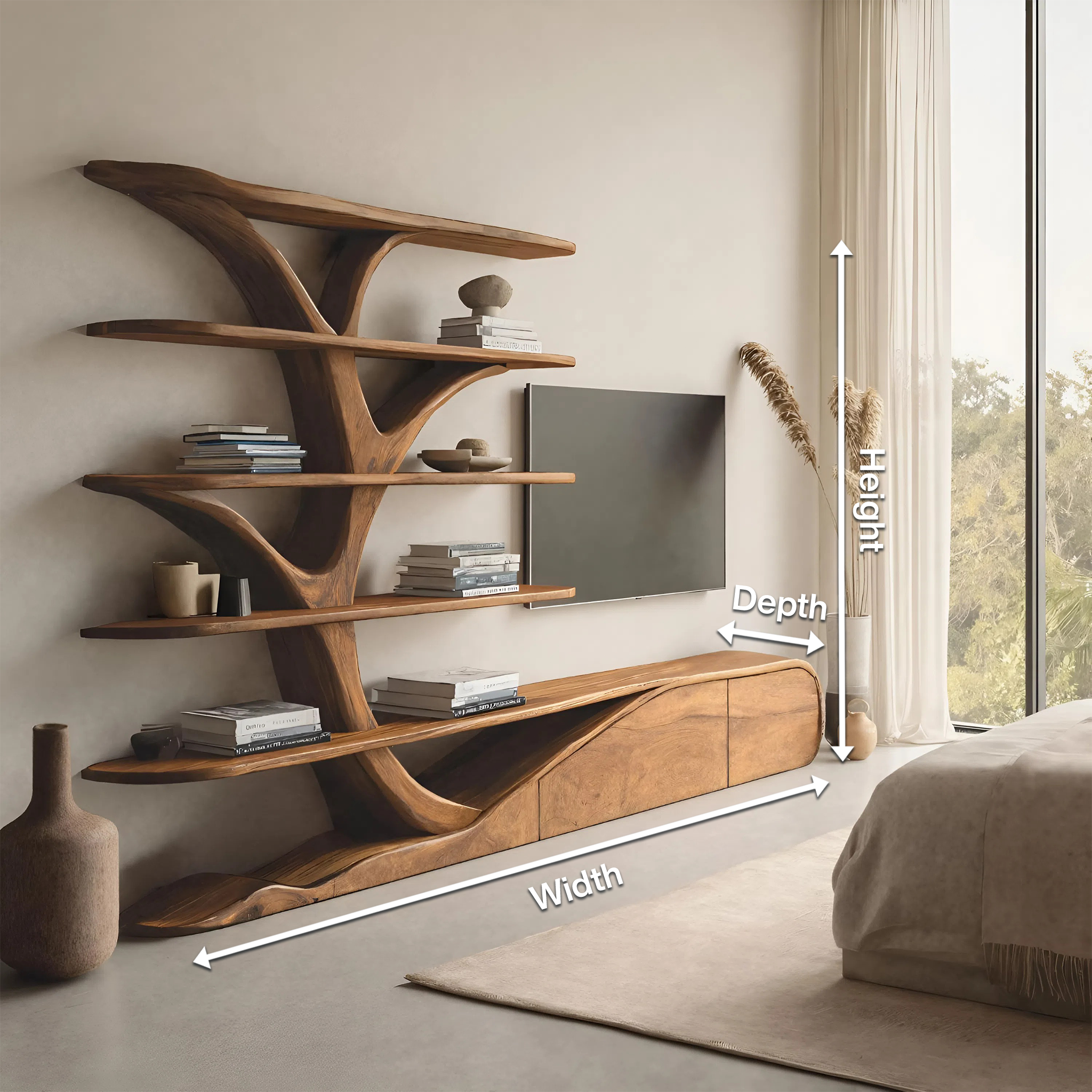 Modern Organic Tree Inspired Media Console For Living Room