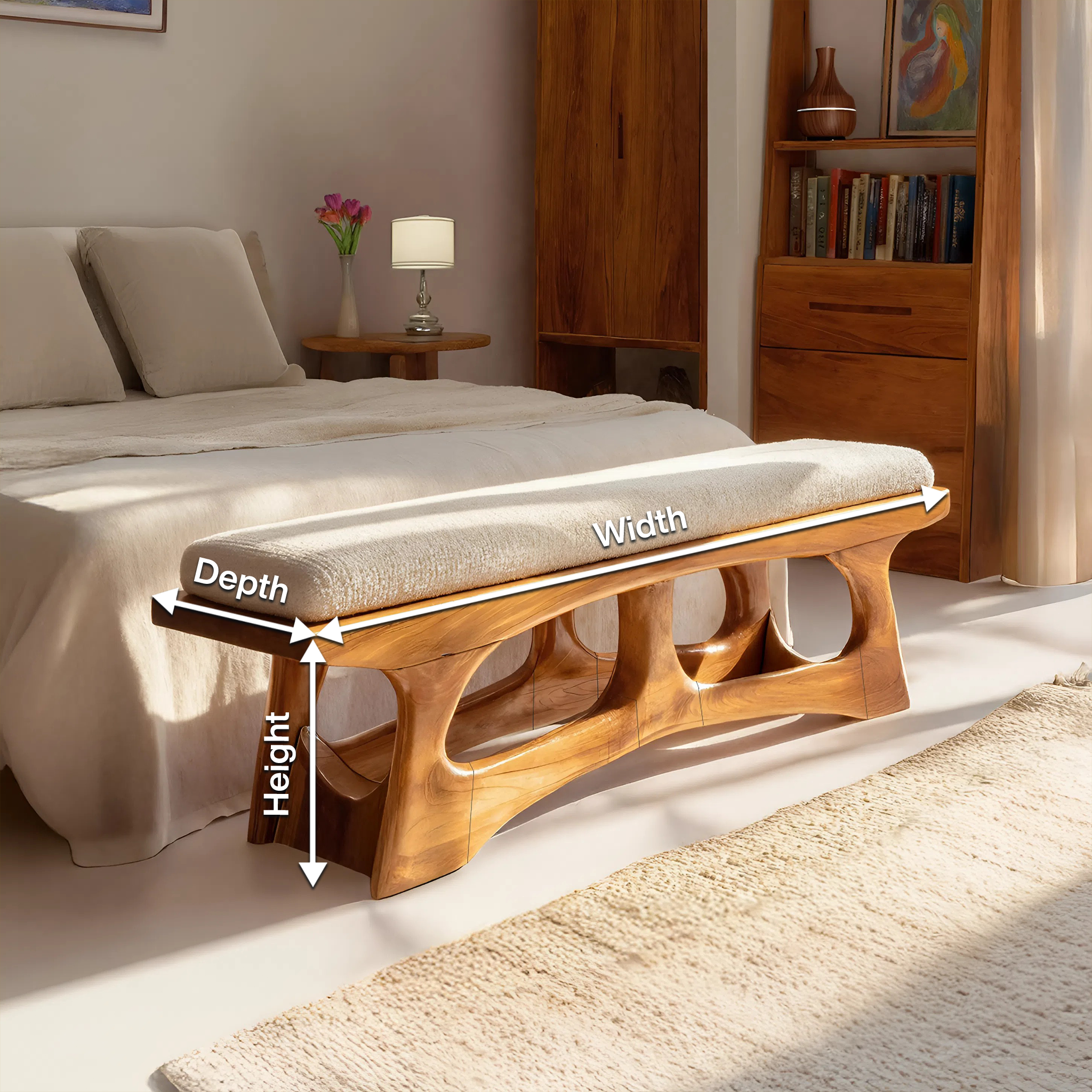 Handcrafted Curved Wood Bench For Furniture Styling