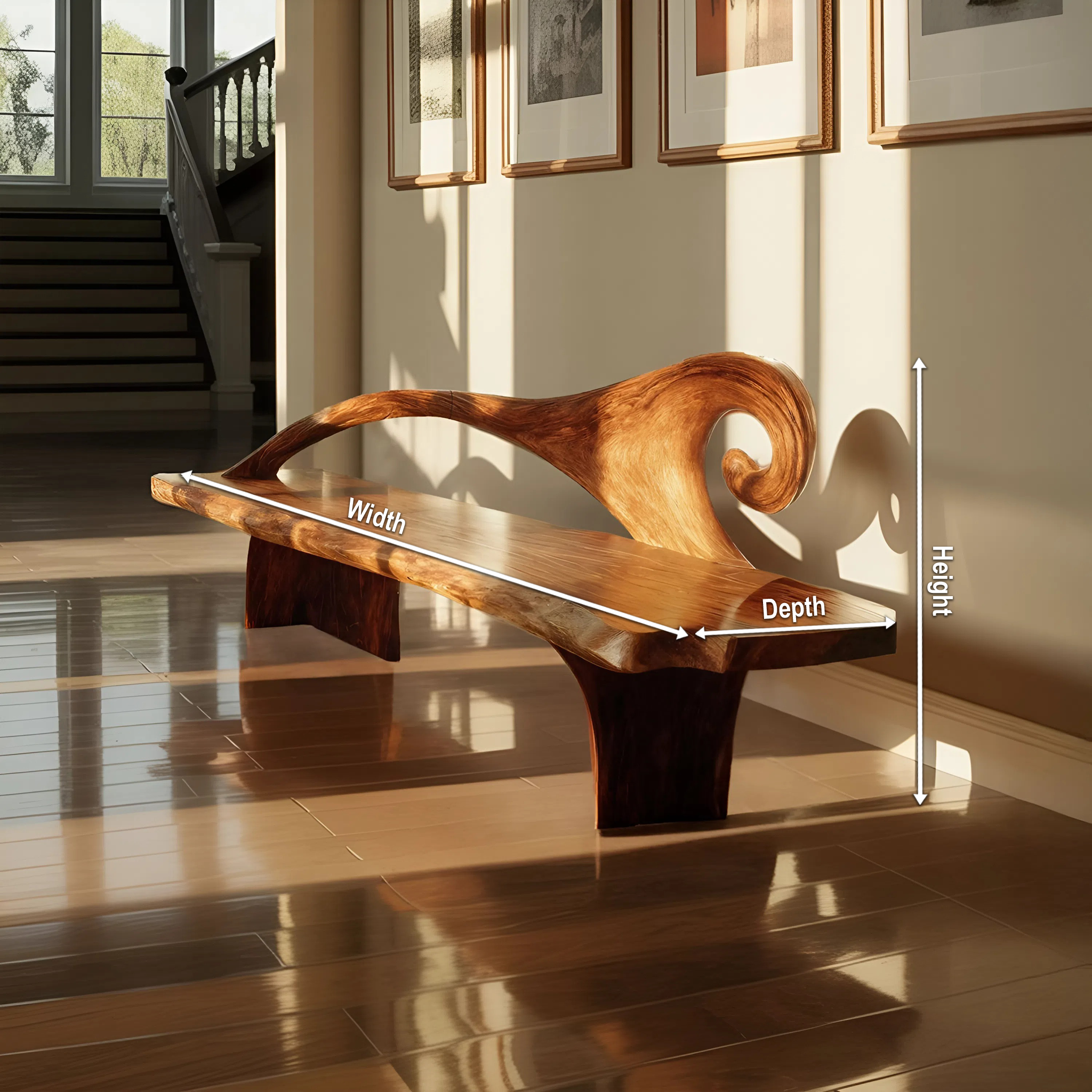 Natural Rustic Wood Entryway Bench For Home Hallway