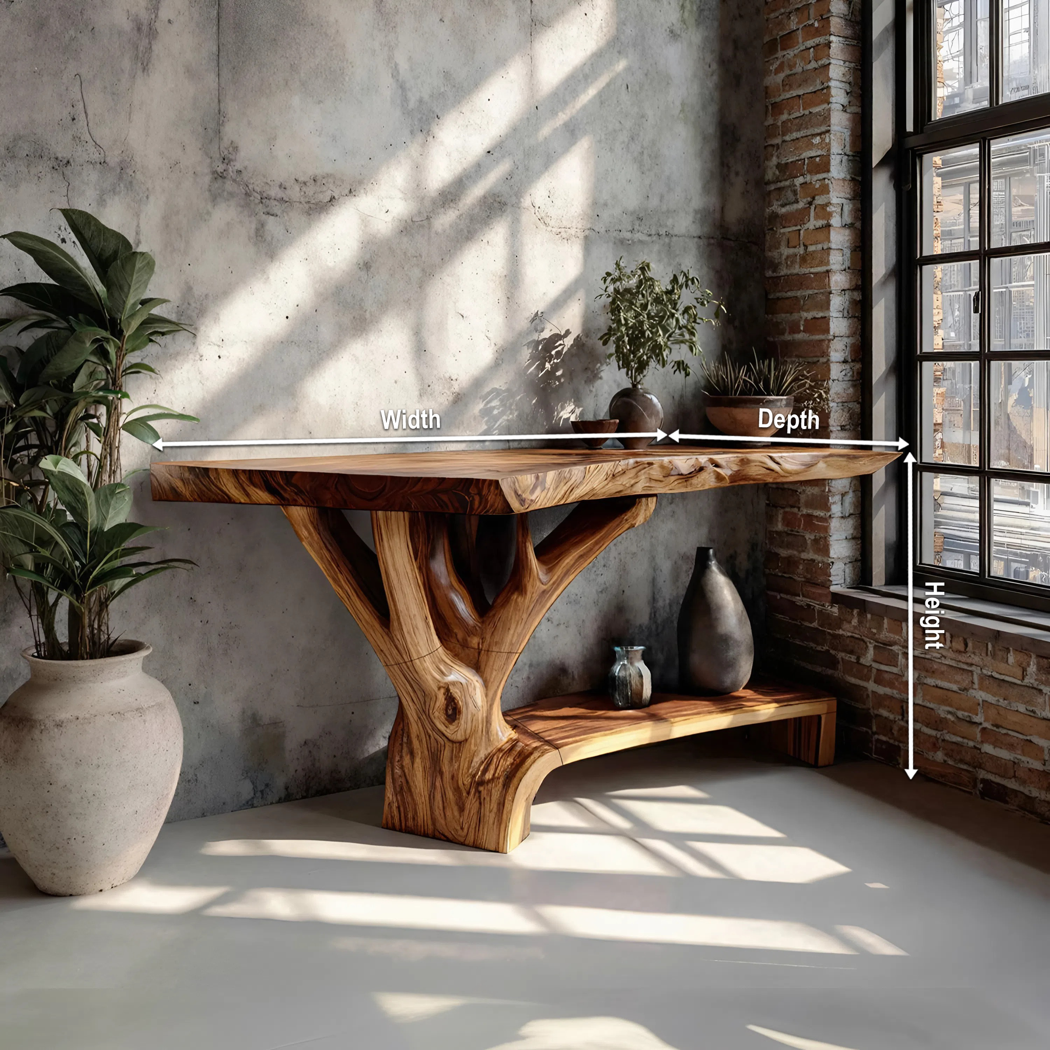 Farmhouse Solid Wood Console Table Sculptural Live Edge For Living Room