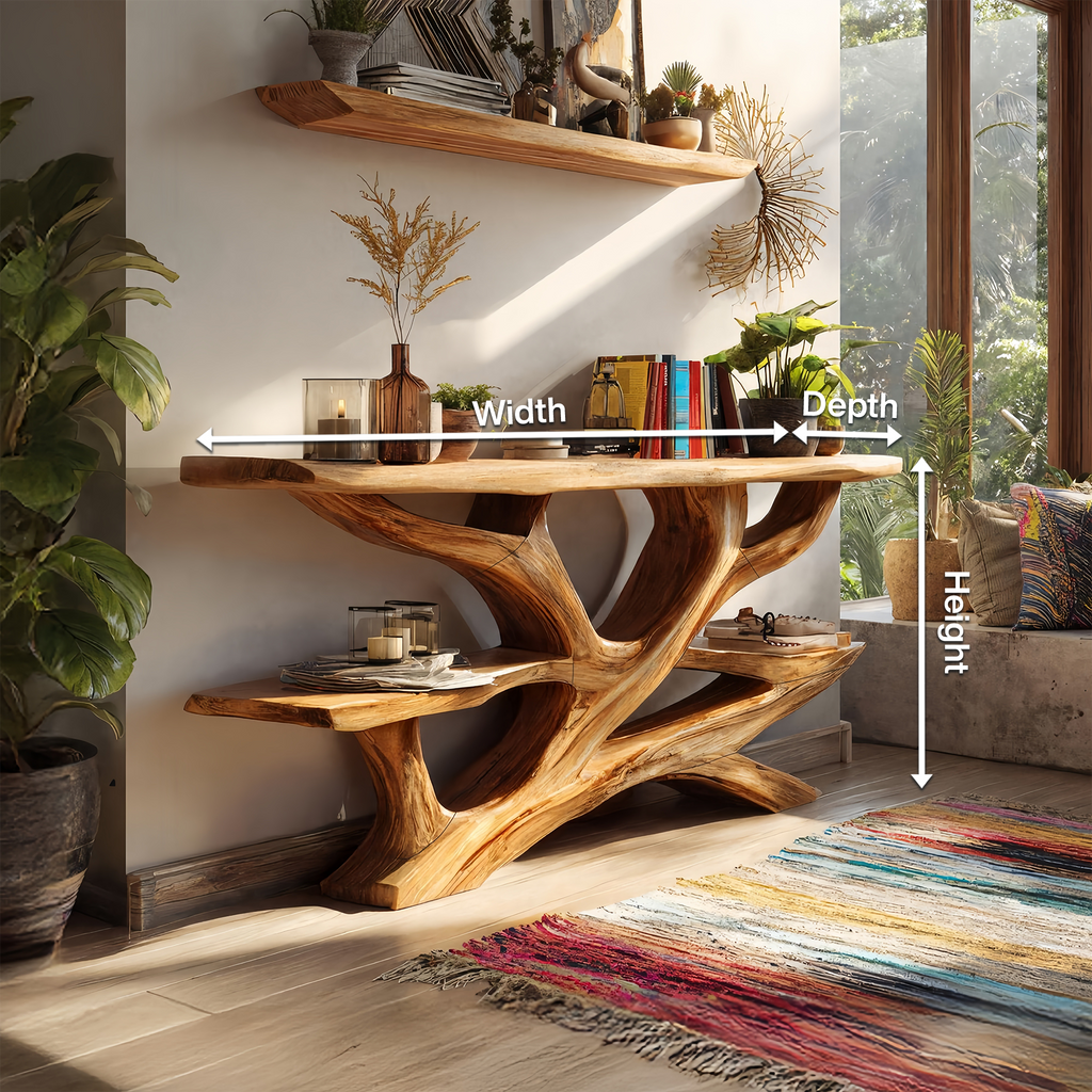 Mid Century Wooden Live Edge Console Table For Luxury Bedroom Decor