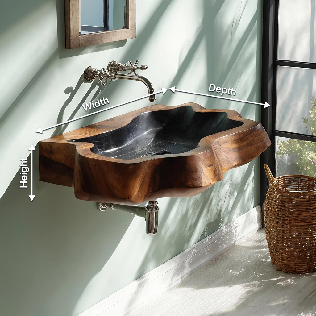 Farmhouse Wall Mounted Wooden Bathroom Sink For Classic Bathroom Design