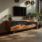 Modern Wooden Live Edge TV Stand For Entryway Design