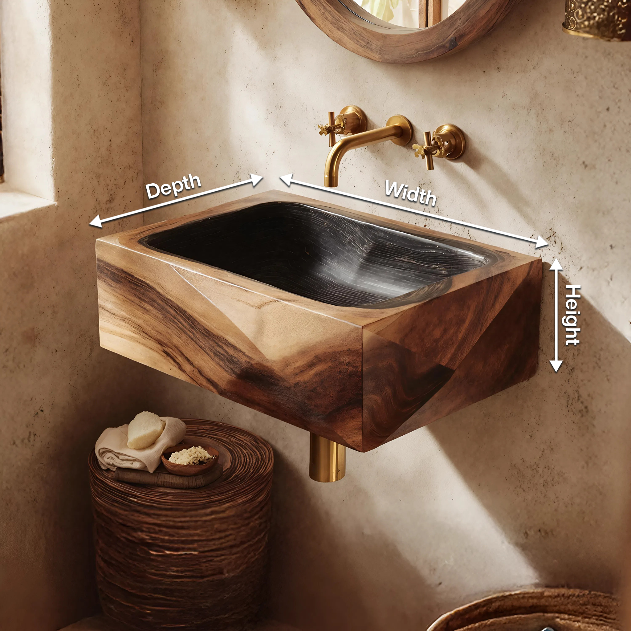 Handcrafted Wall Mounted Wooden Bathroom Sink For Bathroom Decor